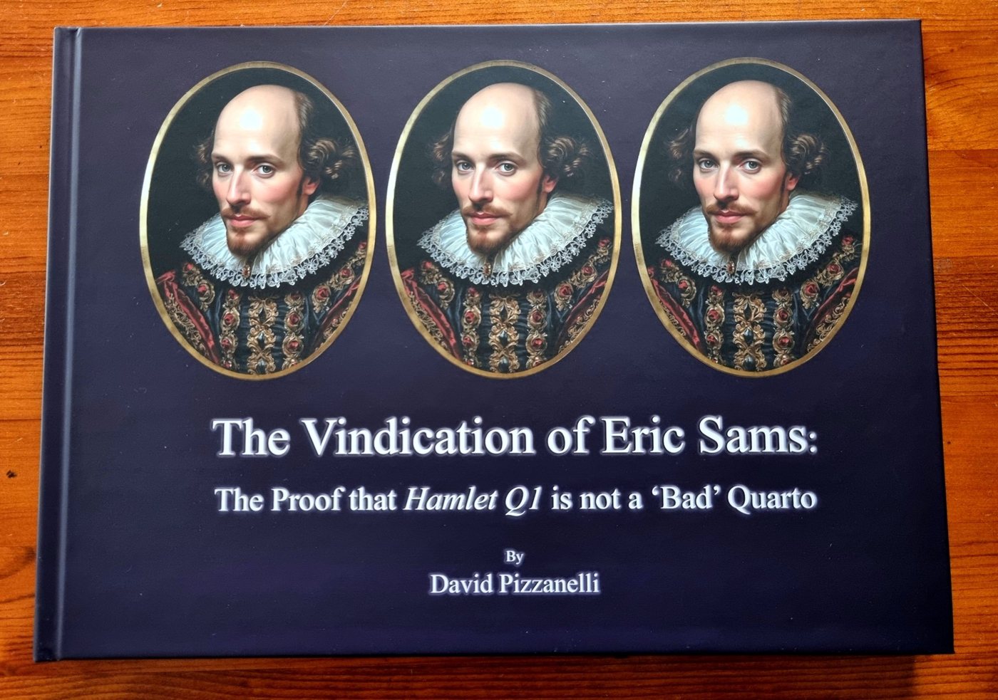 The cover of The Vindication of Eric Sams: three oval portraits of the young Shakespeare above the title.
